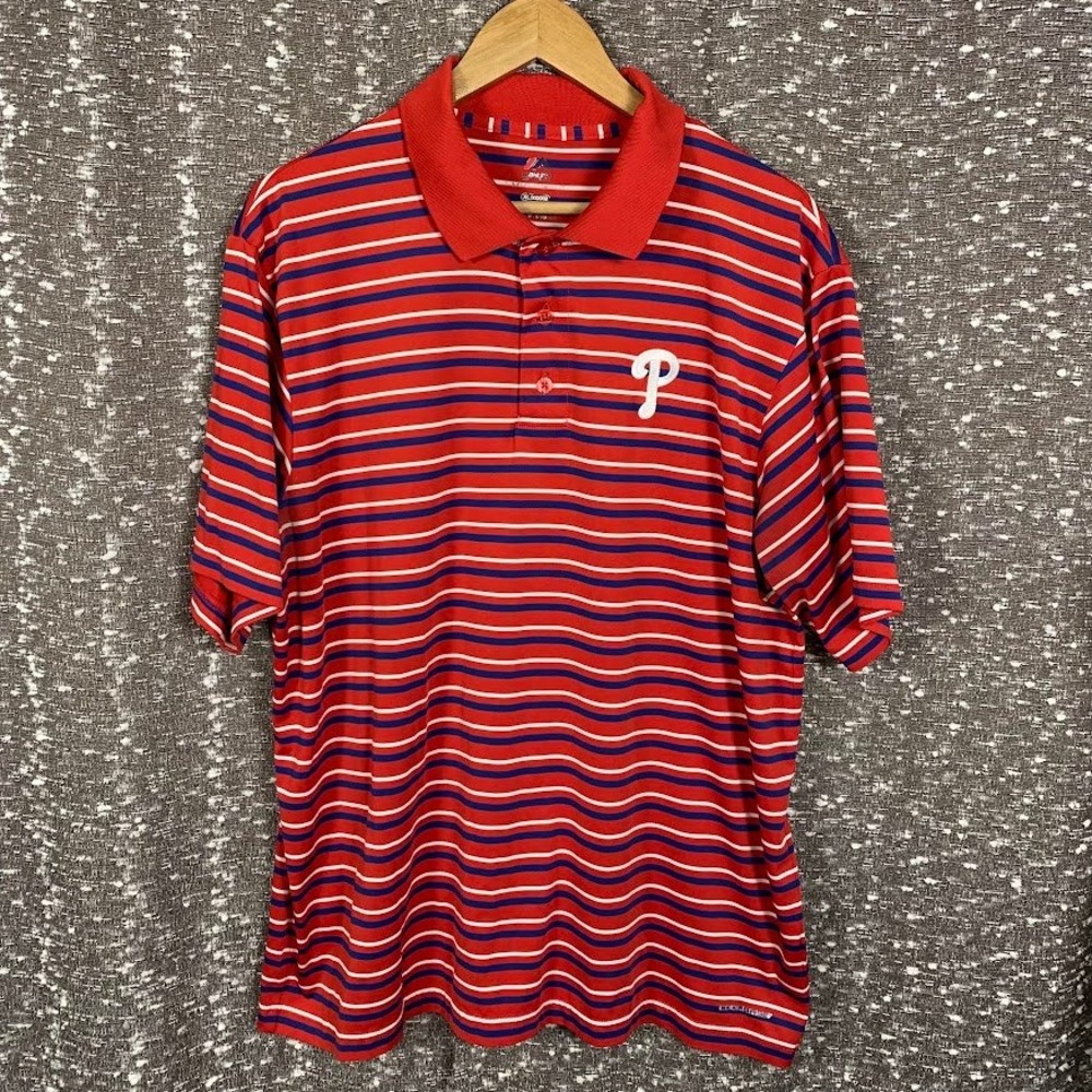 Majestic Philadelphia Phillies MLB Cool Base Striped Polo Shirt Men's XL